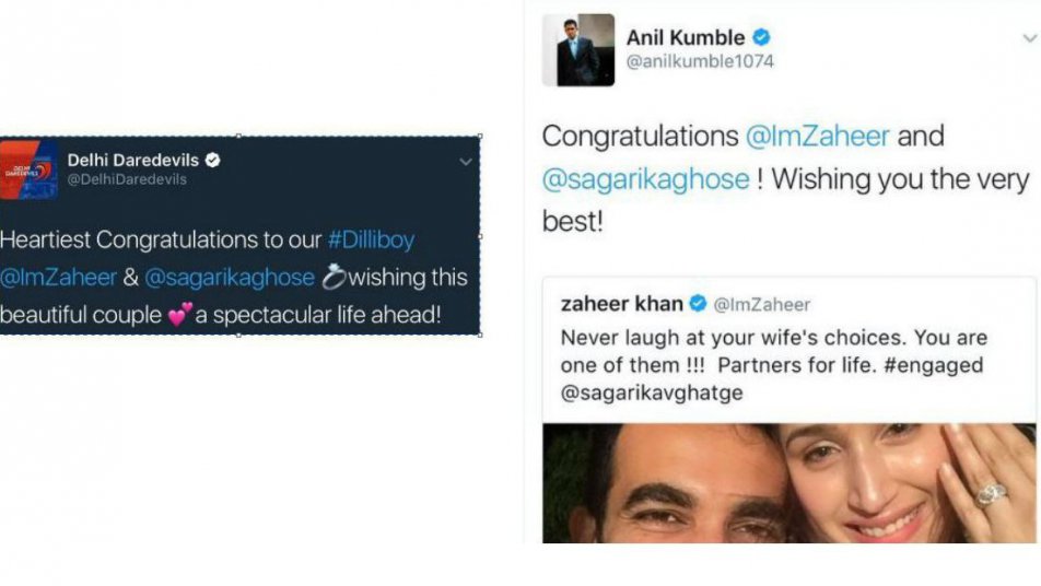 anil kumble delhi daredevils wish wrong sagarika on engagement with zaheer 9597 Anil Kumble, Delhi Daredevils wish wrong Sagarika on engagement with Zaheer