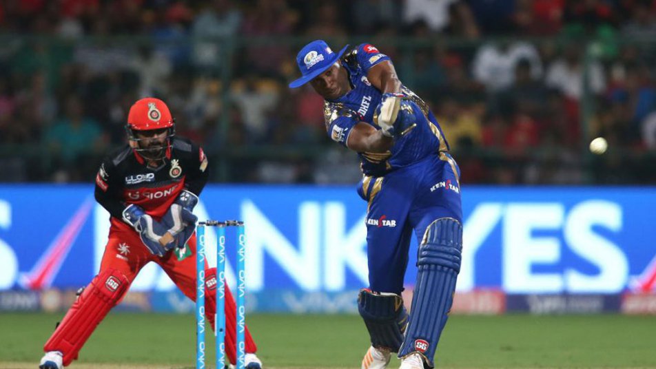 Pollard's bat overpowers Badree's hat trick; Mumbai beat RCB by 4 wickets