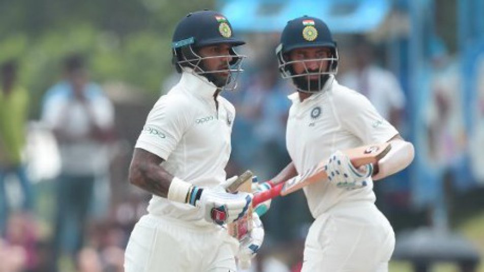 indvssl 1st test day 1 dhawan climbs to shikhar with partner pujara in india s record breaking day 11278 INDvsSL 1st Test, Day 1: Dhawan climbs to 'Shikhar' with partner Pujara in India's record-breaking day