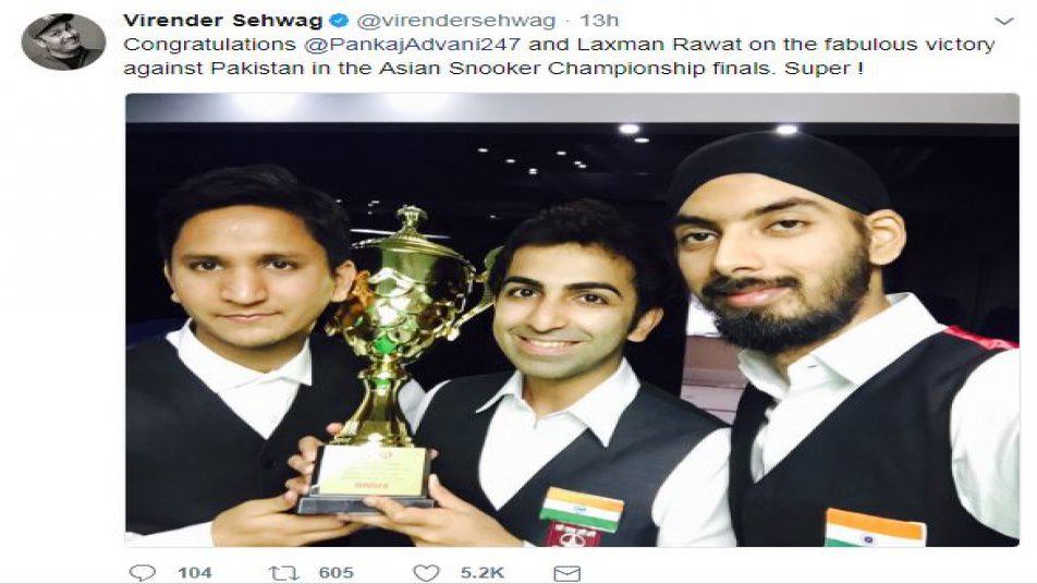 Former India opener Virender Sehwag was one of the firsts to let the world know about the achievements of the Indian cueists.