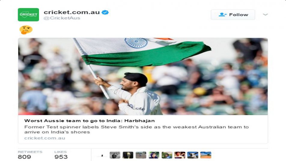 Cricket Australia trolls Harbhajan for his 4-0 whitewash prediction