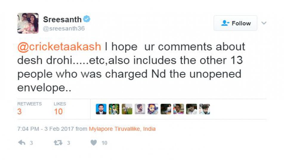 The matter did not end there. Sreesanth then accused Chopra of calling him a “Desh Drohi”.