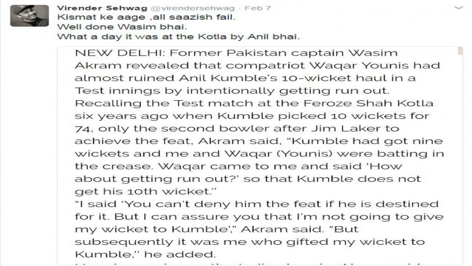 Sehwag's Tweet fuels a Twitter war between Wasim and Waqar