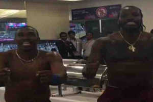 Chris Gayle and Dwayne Bravo’s champion dance after winning the semi-final match