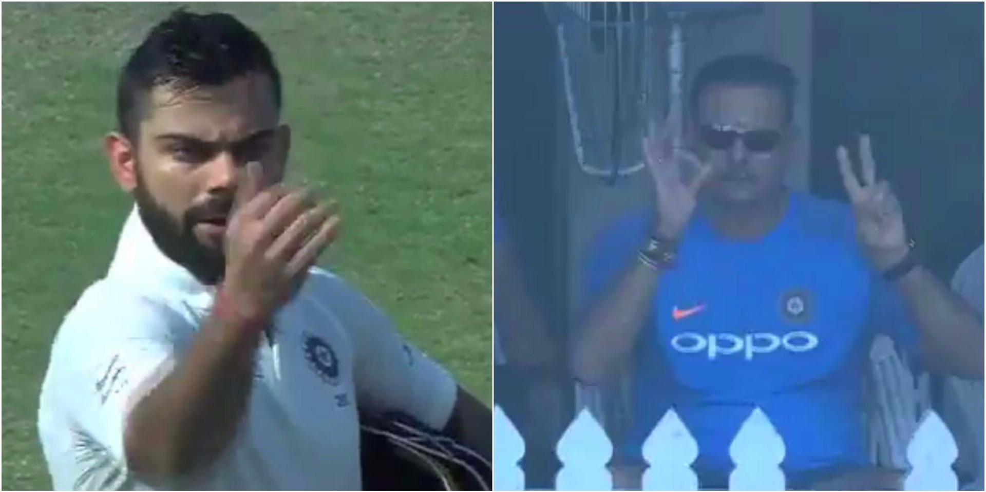 virat kohli and ravi shastri sign language india vs sri lanka 1st test match highlights cricket news 'Language' of their own