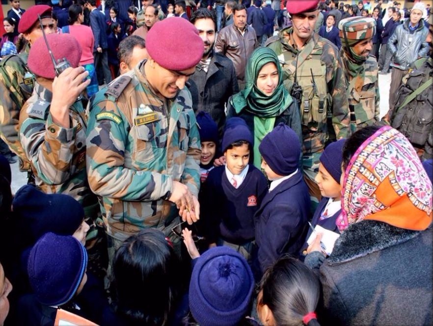 dhoni pays surprise visit to army public school srinagar Dhoni pays surprise visit to Army Public School in Srinagar