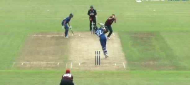 BIZARRE: Ball strikes bowler’s head before crossing boundary for a six
