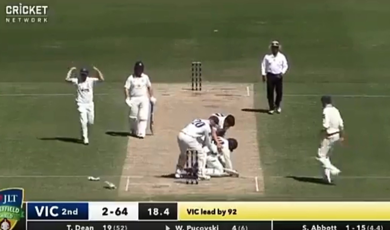 hughes rerun abbott bouncer hits batsman on head causes concussion Hughes rerun: Abbott bouncer hits batsman on head, causes concussion