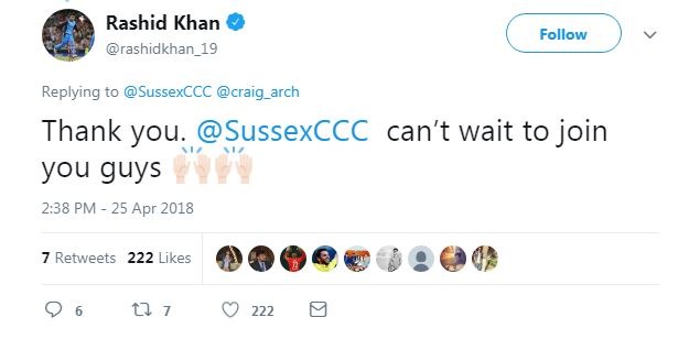 “Can’t wait to join you guys,” Rashid said in the middle of the IPL, to which some fans though the Afghan might leave the Hyderabad based franchise mid-way.