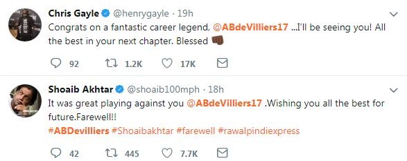 Cricket experts too were in a state of shock as even a week ago de Villiers was seen tonking the bowlers out of the park in the Indian Premiere League.