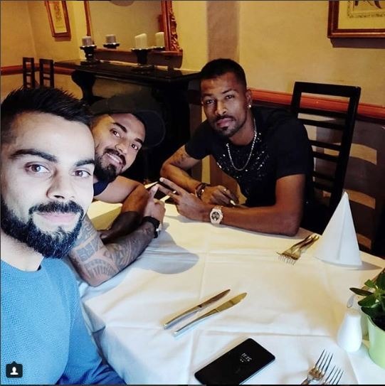 Virat Kohli, along with KL Rahul and Hardik Pandya, dined out together after Rahul’s magnificent century in Manchester/ Photo Courtesy: Instagram