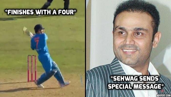 ms dhoni finishes with a four and virender sehwag sends him a special message MS Dhoni finishes with a four and Virender Sehwag sends him a special message!