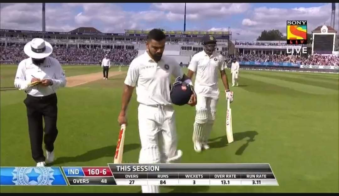 eng v ind 1st test kohli smashes 17th test fifty amid currans cruelty Kohli smashes 17th Test fifty amid Curran's cruelty, IND - 160/6 at Tea