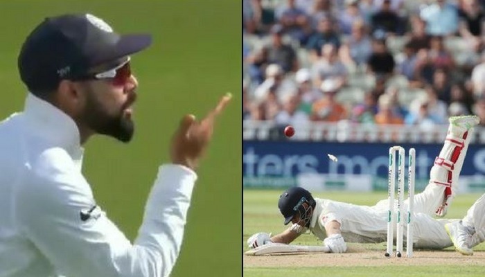 eng v ind 1st test kohli runs joe root out sends him off with a flying kiss WATCH: Kohli runs Joe Root out, sends him off with a flying kiss