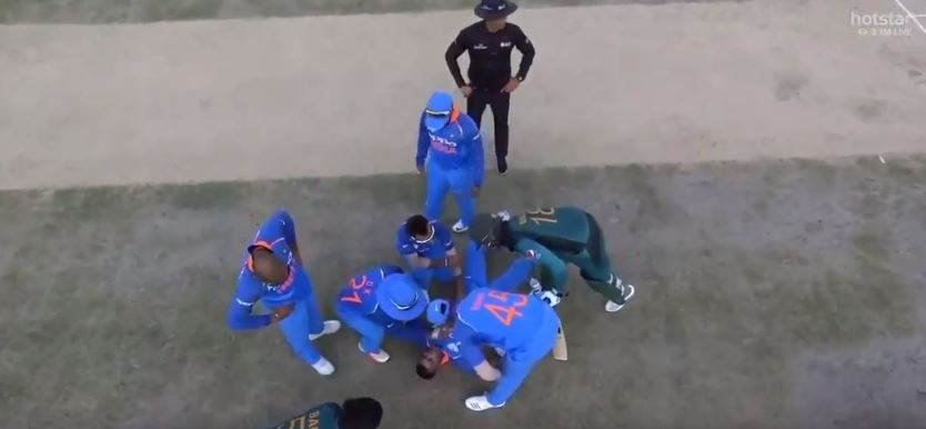 Hardik Pandya stretchered off the field after collapsing in his follow-through