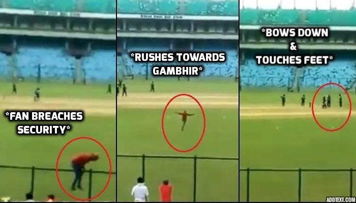 vijay hazare trophy fan breaches security to touch gautam gambhirs feet during live match Vijay Hazare Trophy: Fan breaches security to touch Gautam Gambhir's feet during live match