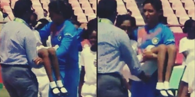 Harmanpreet Kaur wins heart, carries mascot off the field after she fell on the ground