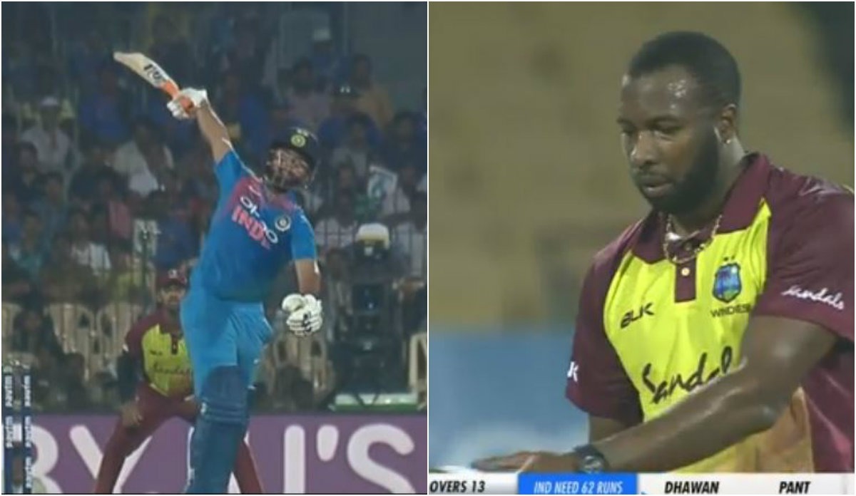 rishahbh pants one handed six surprises pollard Rishabh Pant's one-handed six surprises Pollard