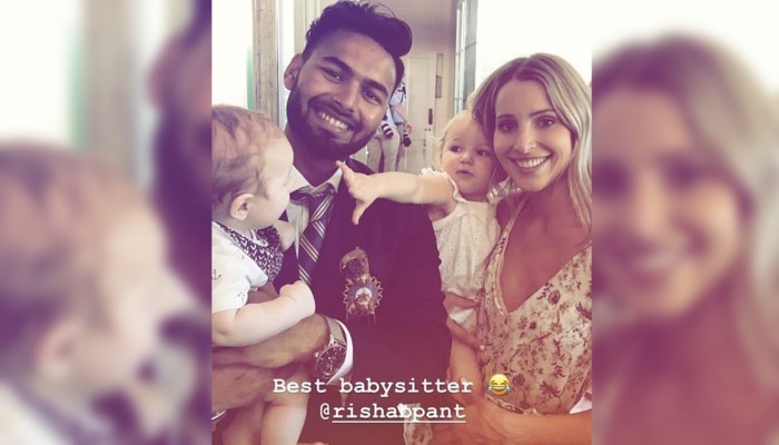 rishabh pant babysits tim paines kids after boxing day test photo goes viral Rishabh Pant 'Babysits' Tim Paine's kids after Boxing Day Test; Photo goes viral