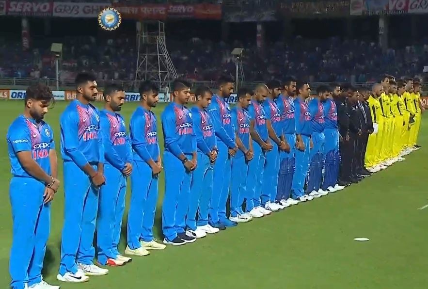 IND vs AUS 1st T20: Team India wears black band, keeps 2-min silence to honour Pulwama martyrs