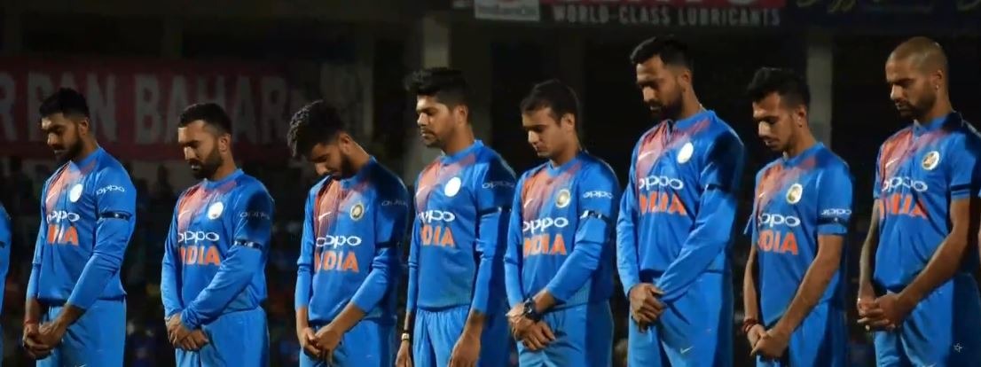 IND vs AUS 1st T20: Team India wears black band, keeps 2-min silence to honour Pulwama martyrs