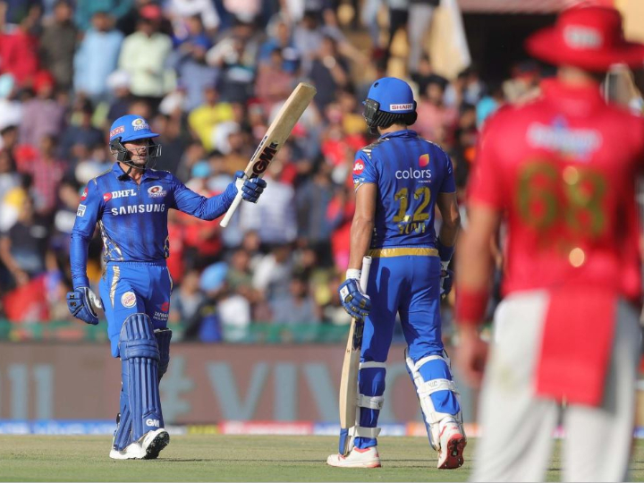 ipl 2019 quinton hardik shine as mi score 176 7 vs kxip IPL 2019: Quinton, Hardik shine as MI score 176/7 vs KXIP