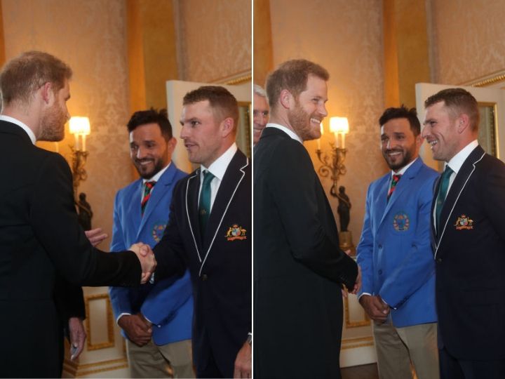 world cup 2019 prince harry sledges aaron finch at buckingham palace World Cup 2019: Prince Harry sledges Aaron Finch at Buckingham Palace