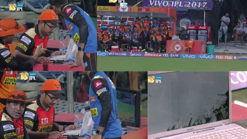 ipl2017 shikhar dhawan destroys team laptop with a shot 9409 IPL2017: शिखर धवन के एक शॉट से लैपटॉप के उड़ गए परखच्चे