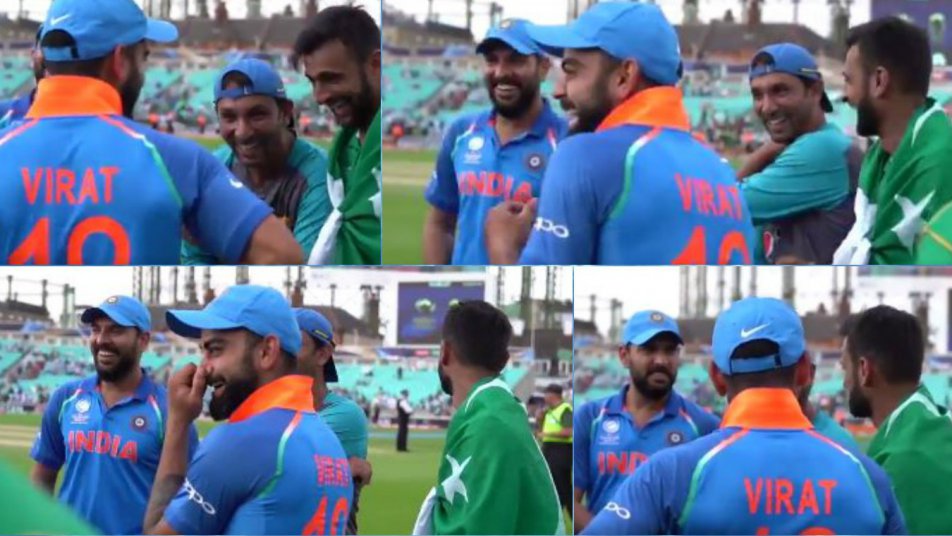 video gracious kohli enjoys with pak players on ground after humiliating loss to pakistan 10612 VIDEO: हार के बाद भी PAK खिलाड़ियों संग हंसी-मजाक करते नजर आएं विराट और युवराज