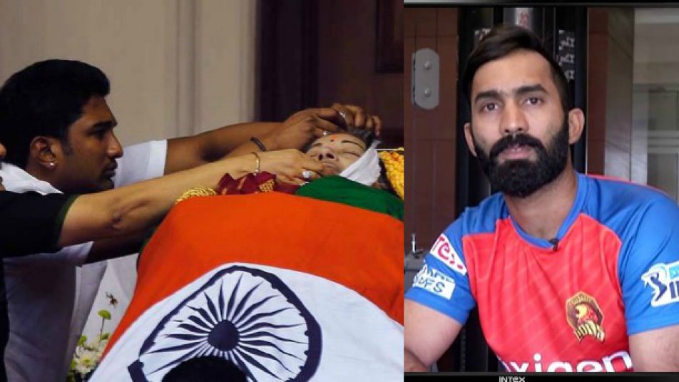 दिनेश कार्तिक ने भी जयललिता को श्रद्धांजलि अर्पित करते हुए लिखा, 'इश्वर उनकी आत्मा को शांति दे. 'आयरल लेडी, रेस्ट इन पीस अम्मा.' 