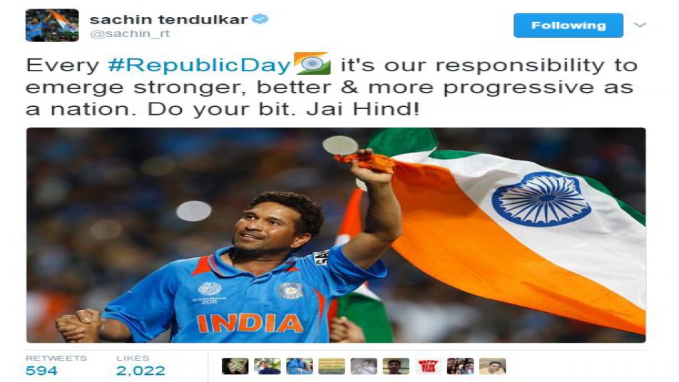 सचिन समेत कई दिग्गज क्रिकेटरों ने दी देशवासियों को गणतंत्र दिवस की बधाई