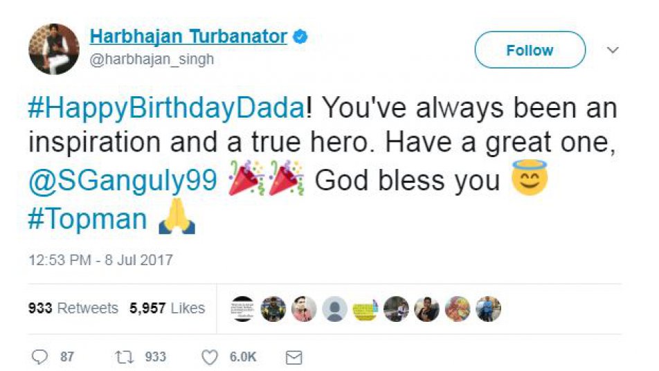 हरभजन सिंह ने ट्वीट कर लिखा, ''जन्मदिन मुबारक हो दादा. आप हमेशा से प्रेरणास्रोत और असली हीरो रहे. गॉड ब्लेस यू.''

फोटो: (ट्विटर)