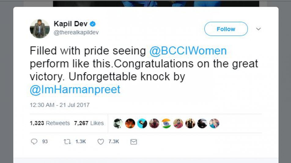 कपिल देव: महिला टीम का ये प्रदर्शन देख गर्व से भर गया हूं, हरमनप्रीत की शानदार पारी.