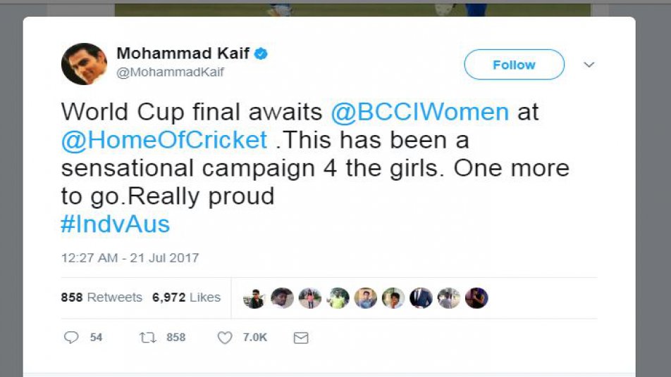 मोहम्मद कैफ: विश्वकप का फाइनल का इंतज़ार है...सिर्फ एक मैच और तुम पर गर्व है.