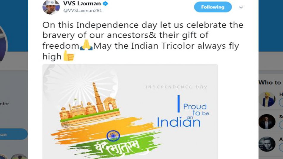 टीम इंडिया के पूर्व टेस्ट बल्लेबाज़ वीवीएस लक्ष्मण ने भी स्वतंत्रता दिवस की बधाई दी.