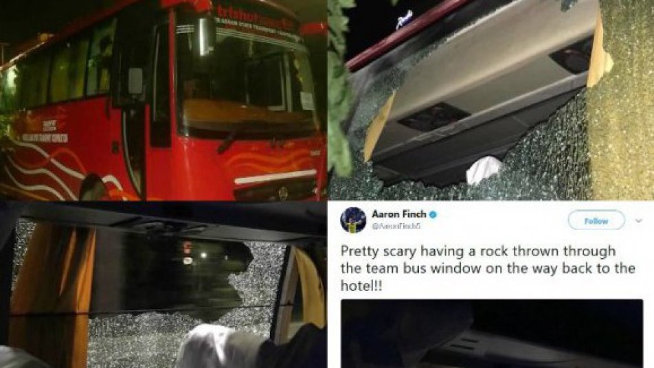 australian team bus hit by stone in guwahati 12505 गुवाहाटी: दूसरा टी-20 जीत होटल लौट रही ऑस्ट्रेलियाई टीम की बस पर पत्थर से हमला