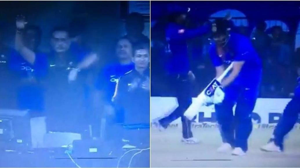 rohit signals coach to send dhoni to bat at number 3 WATCH: मैदान पर खड़े-खड़े कप्तान रोहित ने बदल दिया धोनी का बैटिंग ऑर्डर