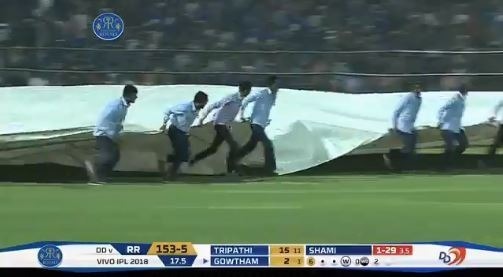 play has been interrupted due to rain in jaipur IPL 2018: बारिश ने डाली मैच में खलल, राजस्थान रॉयल्स ने बनाए 153 रन