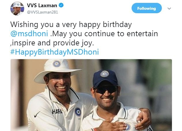 पूर्व स्टाइलिश बल्लेबाज़ वीवीएस लक्ष्मण ने लिखा, 'जन्मदिन की बधाई माही. तुम हमारा इसी तरह मनोरंजन और प्रेरित करते रहो.'