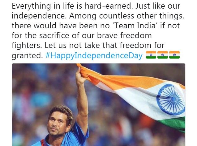 क्रिकेटर्स ने दी भारत को स्वतंत्रता दिवस की बधाई