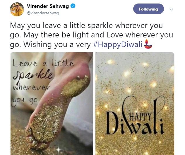 वीरेंदर सहवाग ने भी दीपावली संदेश भेजा.