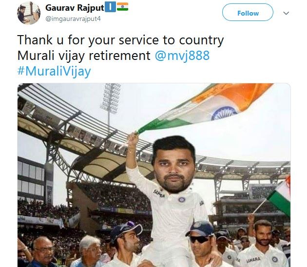 गौरव नाम के एक फैन ने एक तस्वीर पर चेहरा बदलकर विजय की विदाई का संदेश दिया.