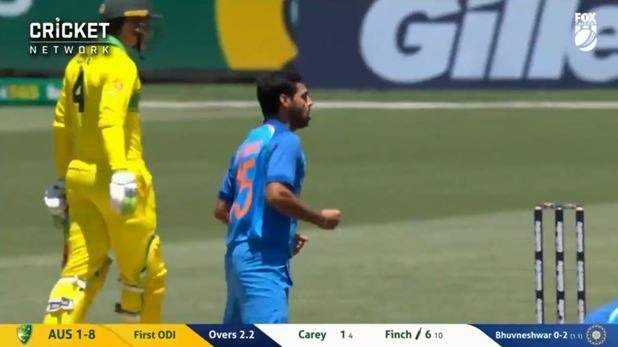 watch india vs australia bhuvneshwar kumar picks up his 100th odi wicket in style WATCH India vs Australia: फिंच को बोल्ड कर भुवनेश्वर कुमार ने पूरा किया 100वां वनडे विकेट