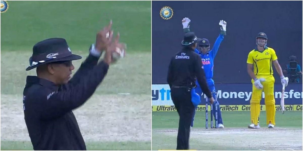 watch india vs australia ms dhonis appeal to the ball which hits on the ground WATCH India vs Australia: ज़मीन पर टकराकर पकड़ा गया कैच, लेकिन फिर भी धोनी ने की अपील