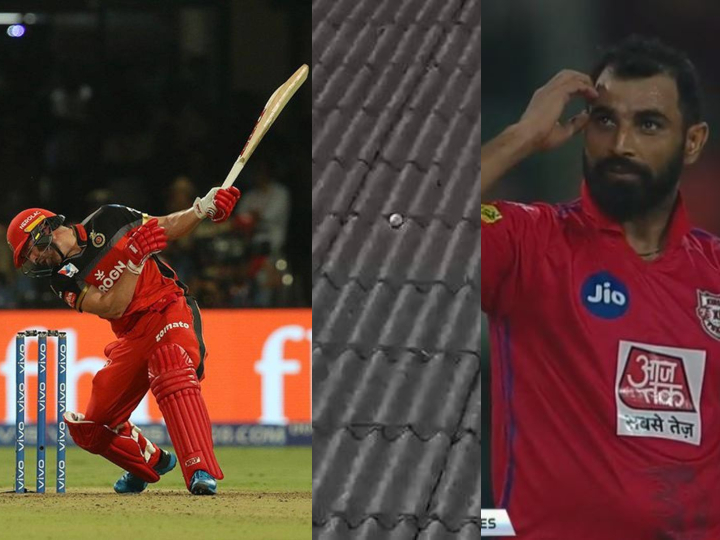 rcb vs kxip ab de villiers hsts hat trick of sixes on mohammed shami RCBvKXIP: शमी के ओवर में डिविलियर्स ने लगाई छक्कों की हैट्रिक, एक हाथ से गेंद पहुंचाई ग्राउंड के बाहर