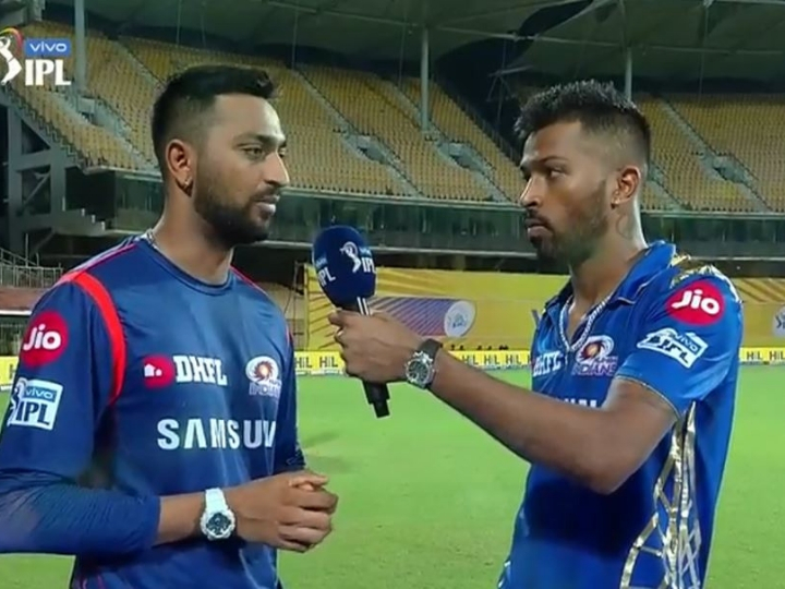 ipl 2019 pandya brothers relive mumbai indians victory at chepauk WATCH IPL 2019 MI vs CSK: मैच टर्नर क्रुणाल पांड्या से छोटे भाई हार्दिक ने पूछा सीक्रेट