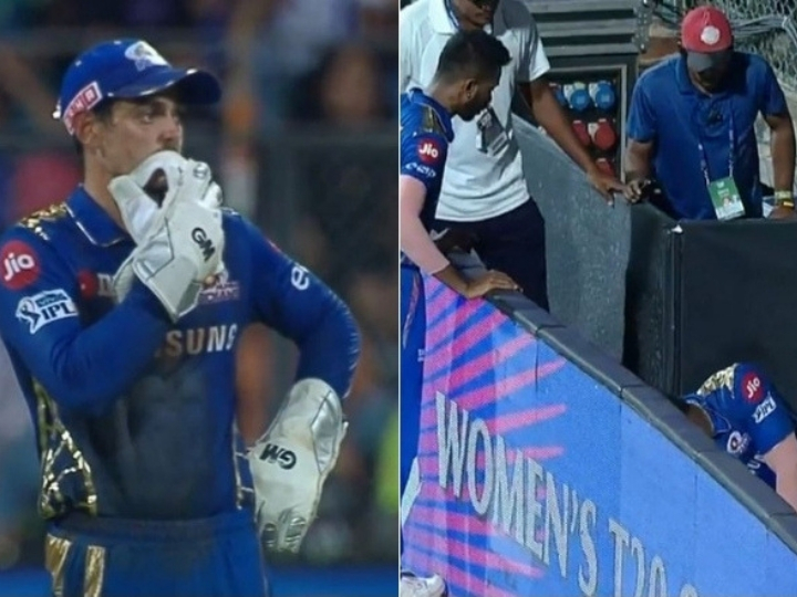 watch pollard falls on boundary rope team and owner comes in tension WATCH IPL 2019 MI vs SRH: चौका रोकते हुए बैलेंस खो बैठे पोलार्ड, अटक गई आकाश अंबानी समेत टीम की सांस