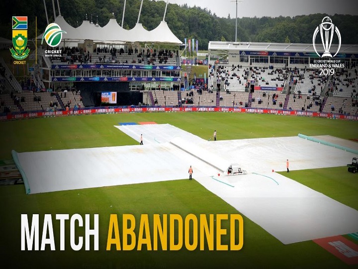 match between south africa and west indies abandoned due to heavy rain CWC19 : दक्षिण अफ्रीका और वेस्ट इंडीज का मैच बारिश के चलते रद्द हुआ, दोनों टीमों को एक-एक अंक मिला