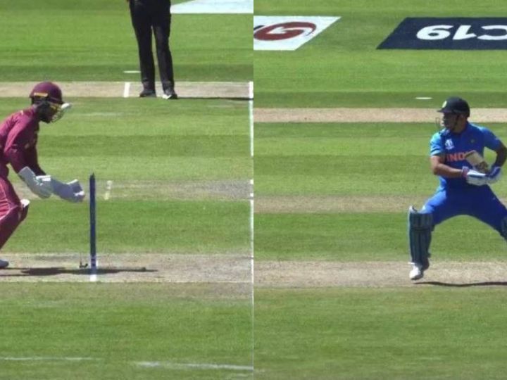 world cup 2019 dhoni survives as shai hope makes a stumping blunder World Cup 2019: वनडे करियर में तीसरी बार स्टंप आउट होने से बचे धोनी