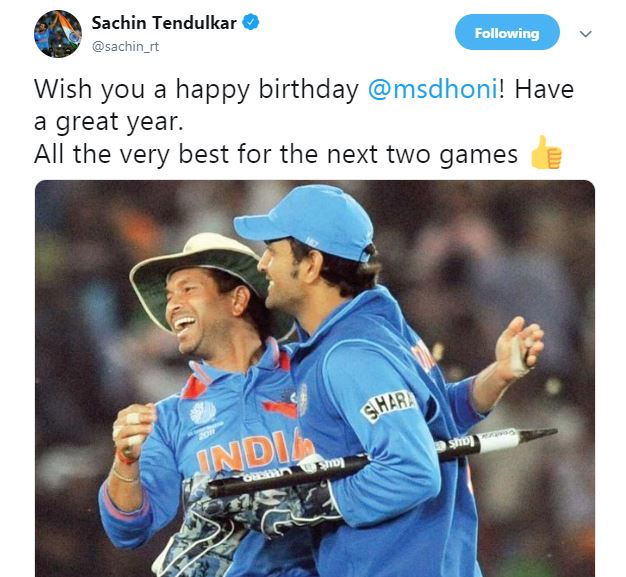 एमएस धोनी के 38वें जन्मदिन पर सचिन से पांड्या तक खिलाड़ियों ने दिए बधाई संदेश